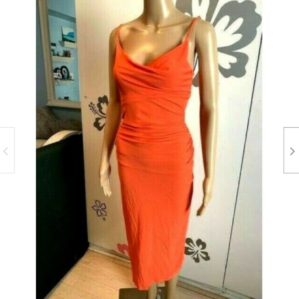 DIANE VON FURSTENBERG VINTAGE RUCHED DRESS ORANGE 40 / 4 Small